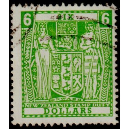 New Zealand Fiscal Arms 1986 $6 Green FU - SG F223