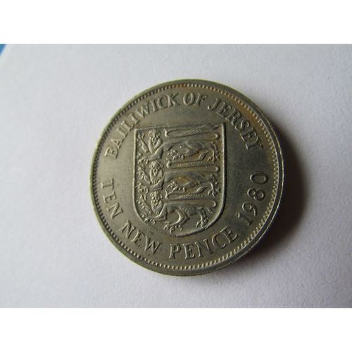 1980 QUEEN ELIZABETH II BAILIWICK OF JERSEY TEN NEW PENCE FREE POST. U