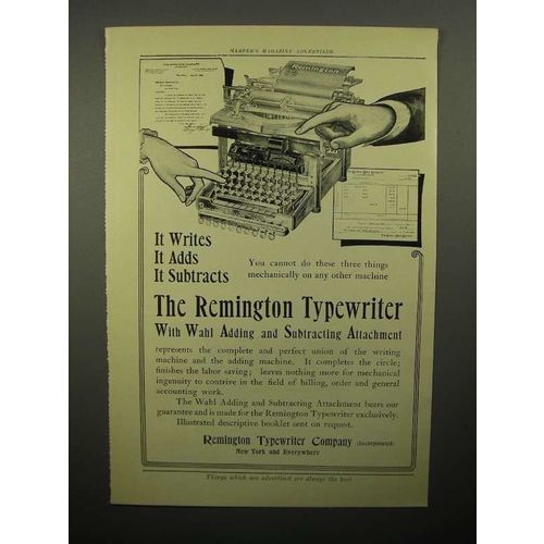 1908 Remington Typewriter Ad - Wahl Adding Attachment