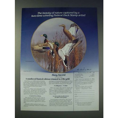 1989 Danbury Mint Hazy Ascent Plate Ad - David Maass - The beauty of nature