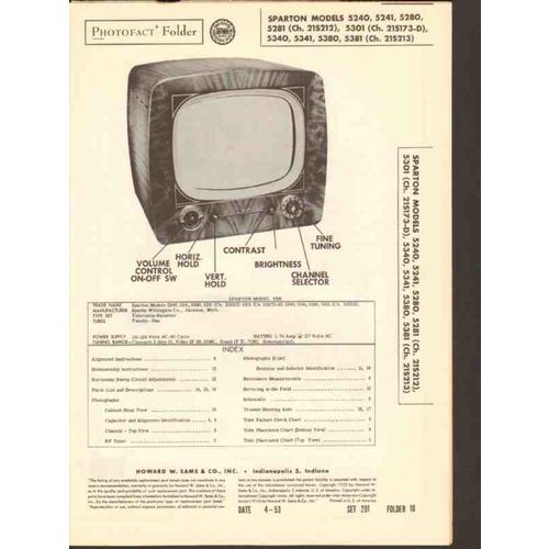 SPARTON model 52xx 53xx series TV television Sams Photofact manual