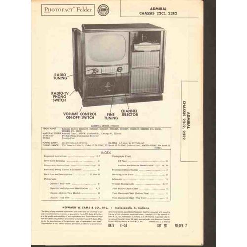 ADMIRAL chassis 22C2 22E2 AM radio TV phonograph Sams Photofact manual