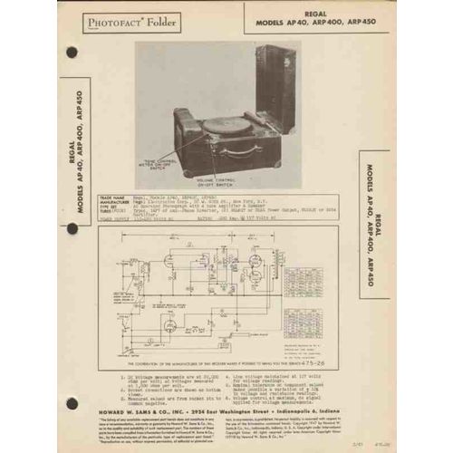 REGAL model AP40 ARP400 ARP450 phonograph Sams Photofact manual