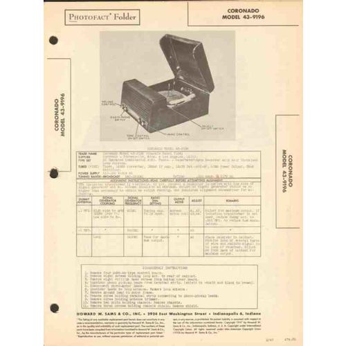 CORONADO model 43-9196 AM radio receiver phono Sams Photofact manual
