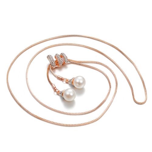 Simulated Pearl Crystal Long Sweater Chain