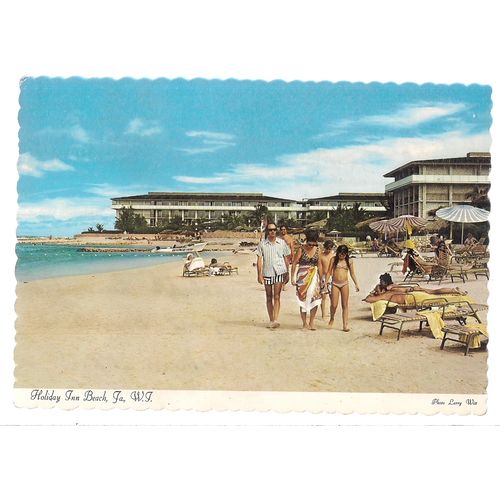 HOLIDAY INN BEACH, JAMAICA used vintage postcard 1974 postmark #