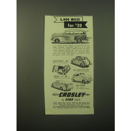 1948 Crosley Cars Ad - Wagon, Convertible, Panel Delivery, Sedan, Pickup