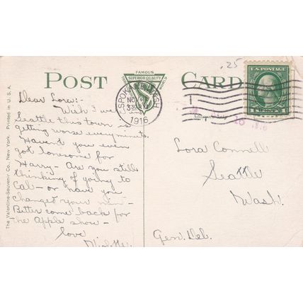 1916 - Spokane, WA - Postcard & Stamp - Sprague Avenue, Hotel & Restaurant