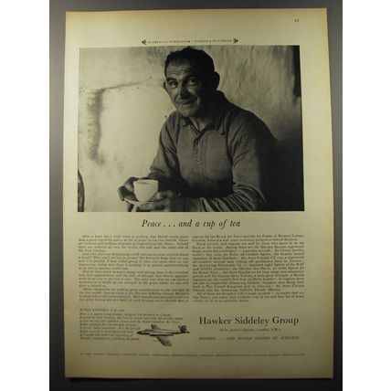 1953 Hawker Siddeley Group Ad - Peace.. and a cup of tea