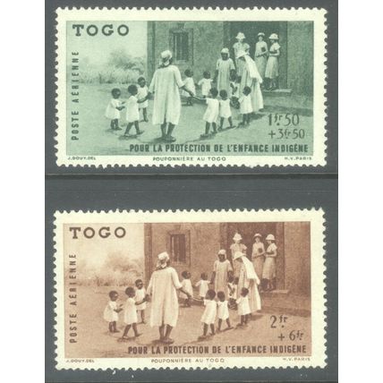 Togo 1942 - 1.50+3.50 F green + 2+6 F brown - Airmail - Children's Fund - unused
