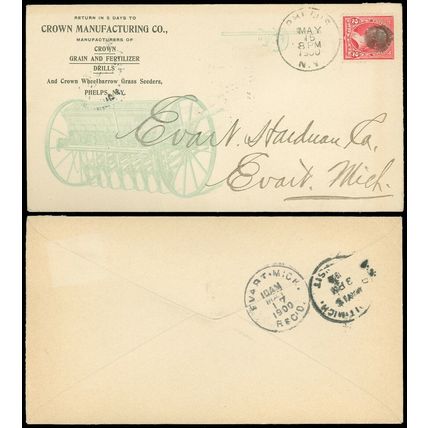 1900 PHELPS, NY, CROWN MFG CO. Illustrated Advert Cover, DRILLS, GRASS SEEDERS!