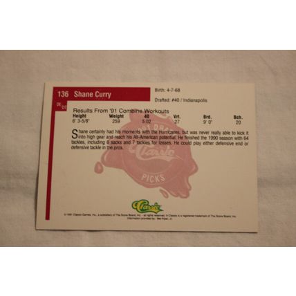 Shane Curry 1991 Classic Four Sport NO. 136