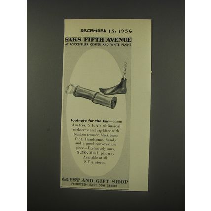 1956 Saks Fifth Avenue Corkscrew Ad - Footnote for the bar