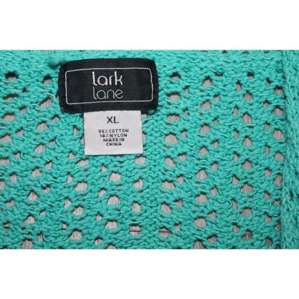 Womens Cardigan Sweater XL Teal Crochet 3/4 Length Sleeves Lark Lane