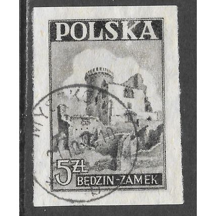 POLAND 1946 CASTLE 5z. USED ZAMEK BEDZIN OLIVE DATED COPY