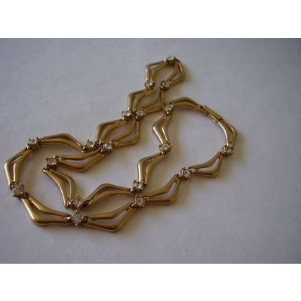 Vintage Avon Gold Plated Chevron Bar Link White Crystal Necklace Folding Clasp