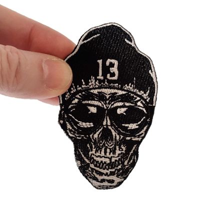 13 Skull Iron On Patch 7.5cm x 4.5cm Badge Sew Embroidered Rock Punk Goth P603