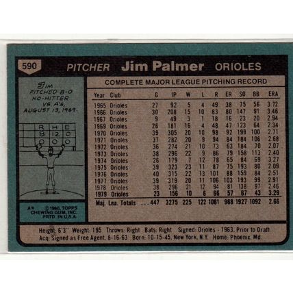 1980 Topps Jim Palmer baseball card #590