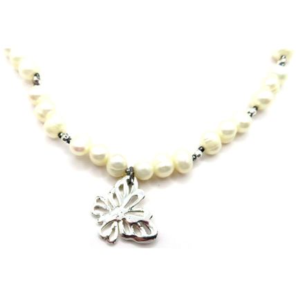 Butterfly Pendant on a White Pearl Fresh Water Necklace Boxed Ladies Gift