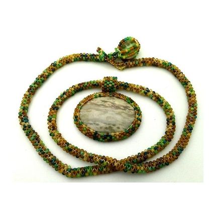 Autumn Colors Beaded Rope Choker Camo Marble Pendant 7