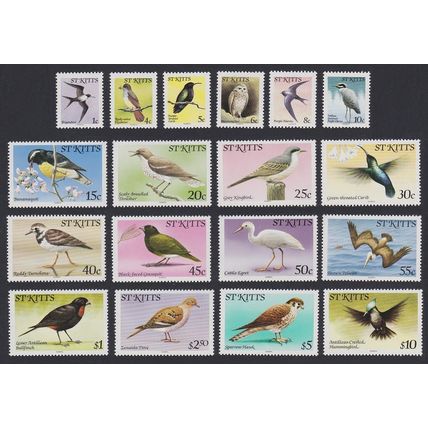 St. Kitts Birds 18v without Imprint date COMPLETE MNH SG#53A-70A Sc#49-66