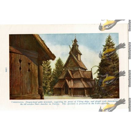 Christiania (Oslo), Stave Church, Museum, Norway, Book Illustration c1920