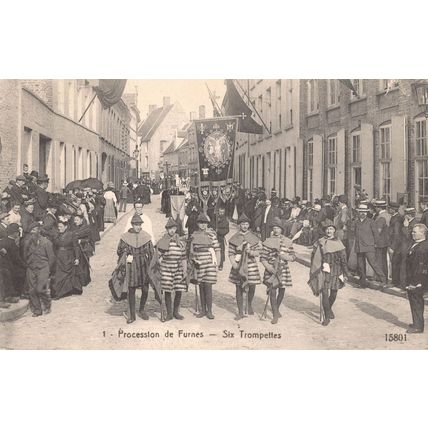 Procession De Furnes Six Trompettes Trumpets March Flag Belgium Old Postcard