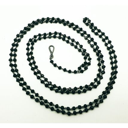 Three Antique Victorian Black Faceted French Jet Beaded Long Muff / Guard Chains