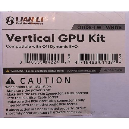 NIB! Lian-Li O11D Evo Vertical Gpu White Kit 011DE-1W Gen 4.0 PCIE Riser Cable