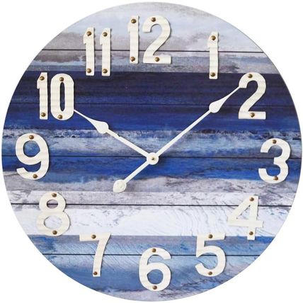 MODE HOME Beach Blue 24 Inch Large Wall Clock, Rustic Vintage Beach Wall Decor C