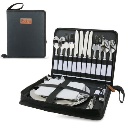 Camping Silverware Set with Case, 11 Pcs Camping Mess Kit with Stainless Steel P