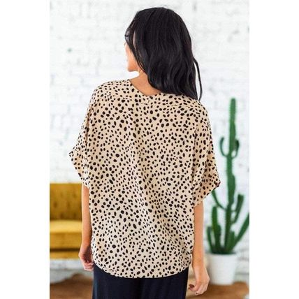 Brown Chloe Animal Print V-neck Rolled Sleeve Tunic Top