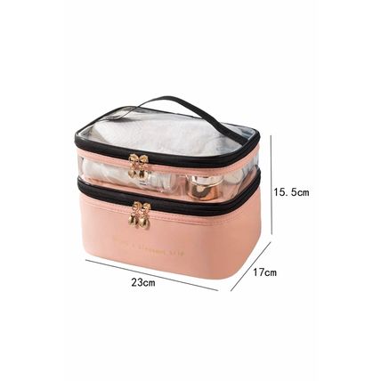 Pink Waterproof PVC Double-layer Cosmetic Bag