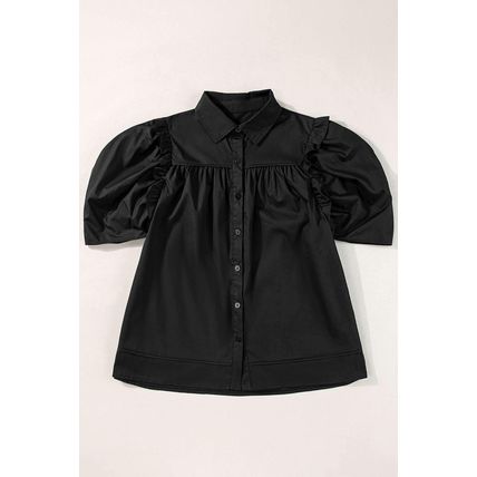 Black Crisp Puff Sleeve Loose Shirt