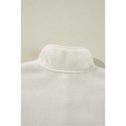 White Fleece Placket Turn-down Collar Drop Shoulder Sweatshirt