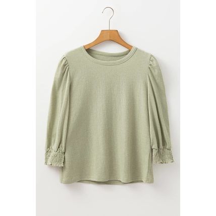 Laurel Green Textured Round Neck Half Sleeve Blouse