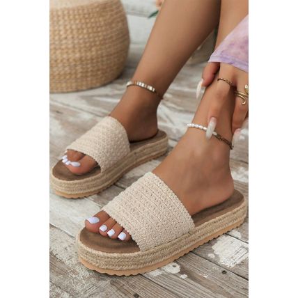 White Boho Woven Non-slip Wedge Slippers