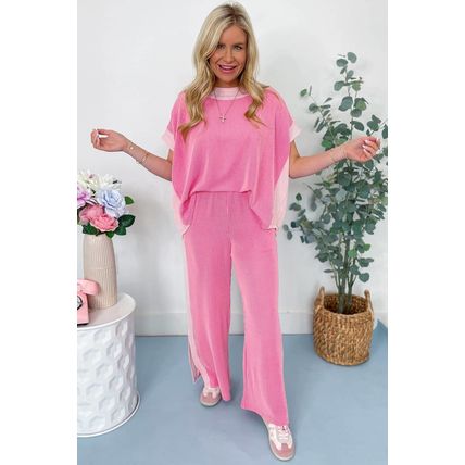 Sachet Pink 2-tone Colorblock Patchwork Corded 2pcs Outfit