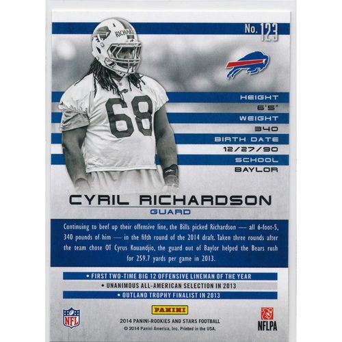 2014 Panini Rookies & Stars #123 Cyril Richardson RC Buffalo Bills