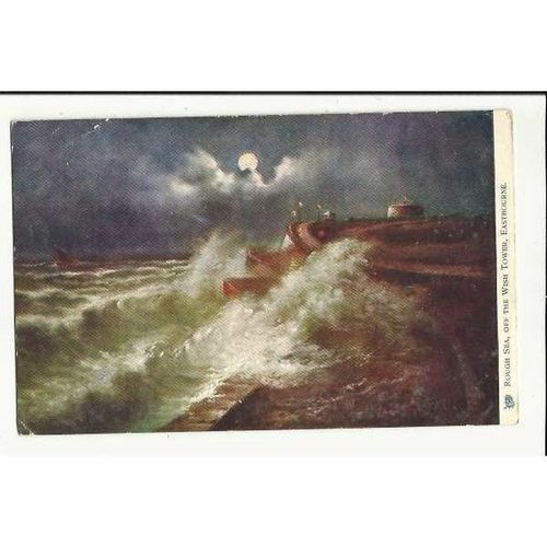 1492 EASTBOURNE Wish Tower Rough Sea Tuck Oilette Postcard