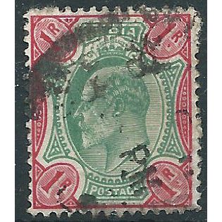 India 1911 SG137 1 Rupee Green & Scarlet (Remainders) Good/Fine Used . . ..