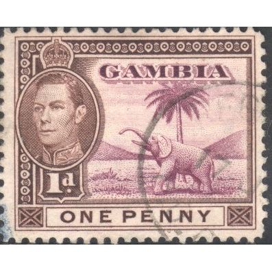 Gambia 1938 - SG151 - 1d brown/violet - Elephant & KGV1 portrait - used