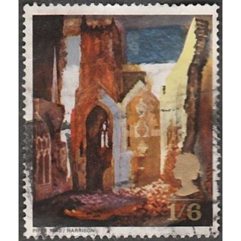 1968 British Paintings, 1/6d Val, Ruins At St Mary la Port. John Piper Fine used