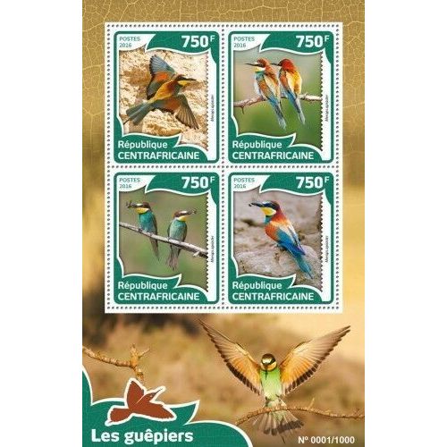 CENTRAL AFRICA 2016 SHEET MNH BEE EATERS BIRDS GUEPIERS OISEAUX GRUCCIONE