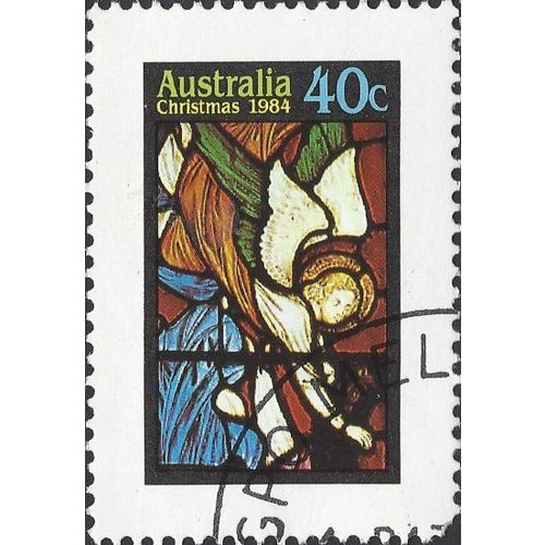 AUSTRALIA, CHRISTMAS, Stained Glass, Winged Angel, black 1984, 40c, #2