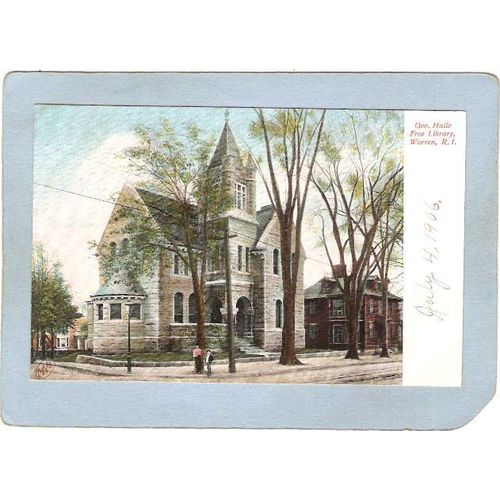 Rhode Island Warren Postcard Geo Haile Free Library~1180