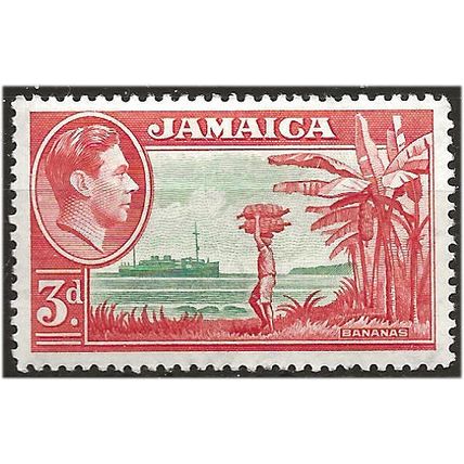 Jamaica 1952 SG126c 3d Green & Scarlet Mounted Mint . ..