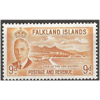 Falkland Island 1952 SG179 9d Orange-Yellow Mounted Mint . .. .