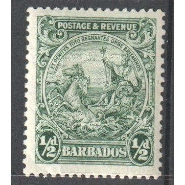 BARBADOS 1925 Postage and Revenue T19 1/2d green - Horses Art Emblem Badge - MLH