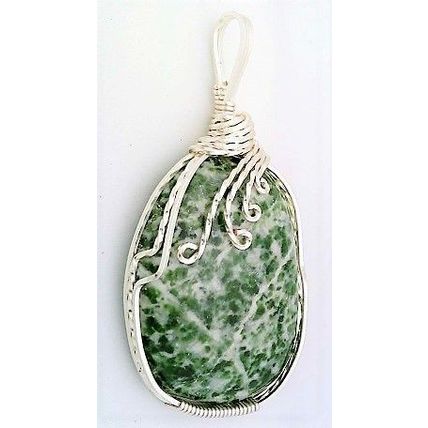 Mariposite Silver Copper Wire Wrap Gemstone Pendant 11